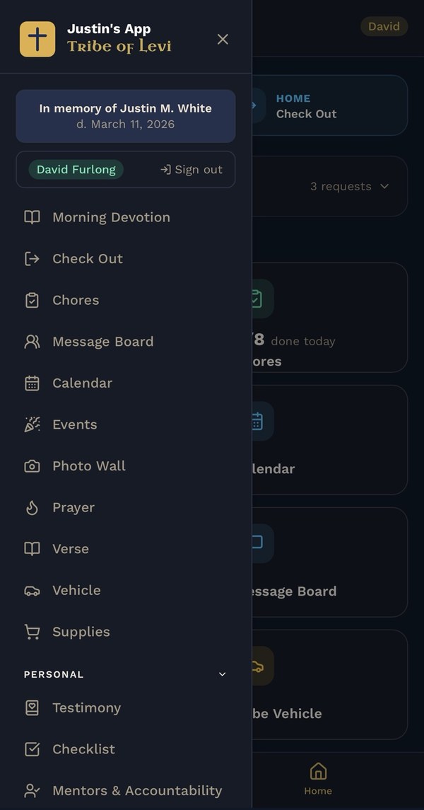 Justin's App sidebar